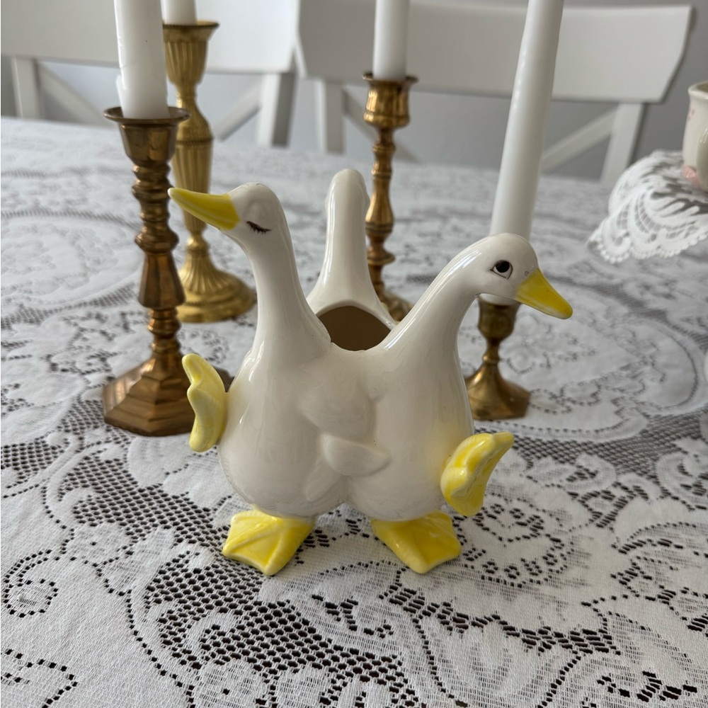 Fitz and Floyd White and Yellow Duck Vase